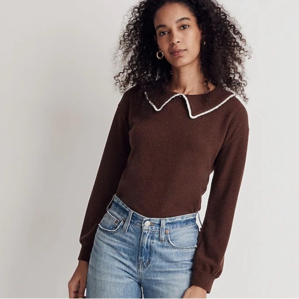 Madewell Brown Sweater with White Trim Collar